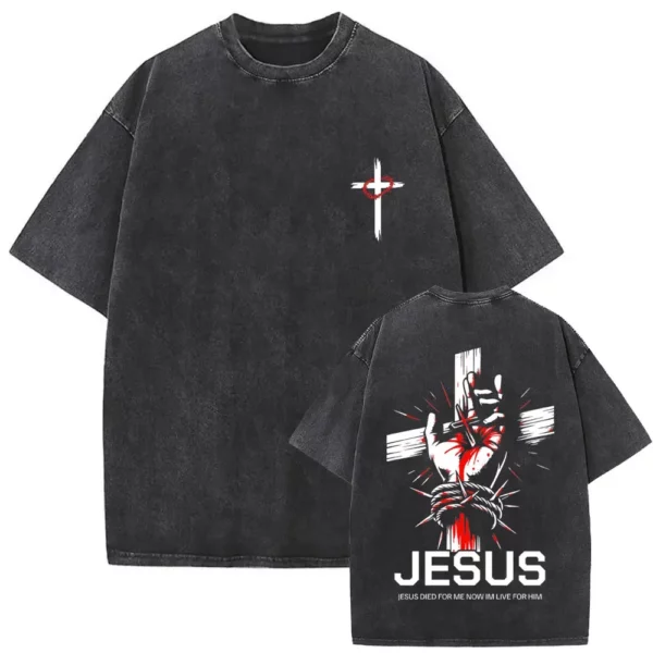 T-shirt délavé Vintage pour hommes et femmes, style religieux chrétien, jésus pardonne le père, gothique Rock, surdimensionné, Streetwear – Image 27