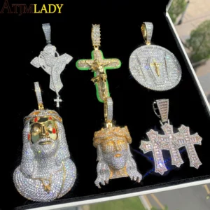 Collier tête de jésus-Christ pour hommes, pendentif croix en zircone cubique 5A, Micro pavé, breloque scintillante glacée, bijoux Hip Hop, nouvelle collection