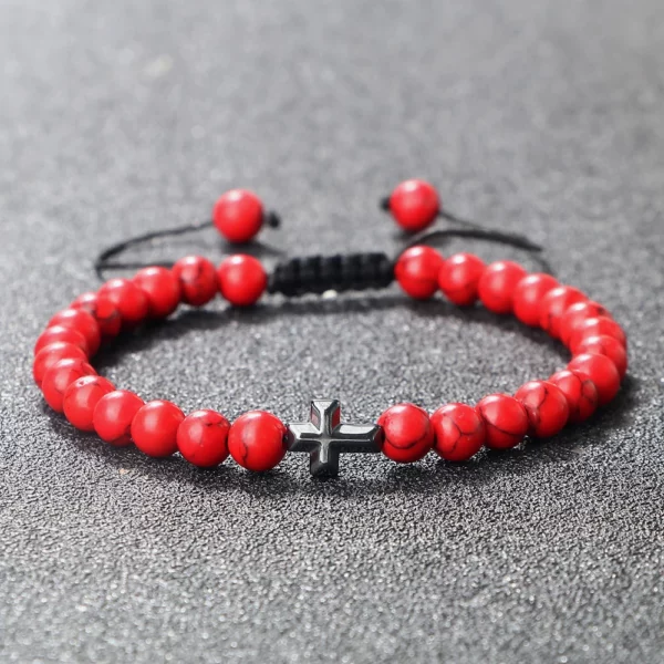 Bracelet en Pierre Naturelle pour Homme et Femme, Pendentif Croix de Jésus, Œil de Tigre Perlé, Tressé, Guérison Énergétique, Bijoux à la Mode, Cadeau, 6mm – Image 24
