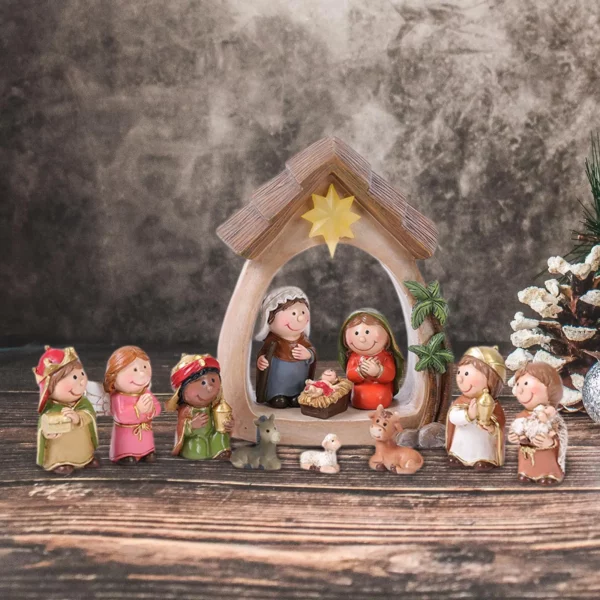 Figurines de la nativité de noël avec résine légère, 12 pièces, naissance de la sainte famille de jésus pour la table de noël, étagère d'église, chapelle