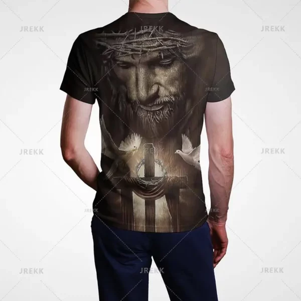 T-shirt à manches courtes imprimé 3D pour hommes et femmes, vêtements de rue décontractés, vêtements vintage, impression graphique du Christ Jésus, pop et hip hop, été – Image 24