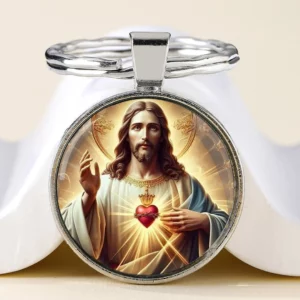 Porte-Clés en Verre de Jésus Grapgique, Pendentif à Breloque, Design Créatif, Cadeau d'Anniversaire Parfait pour les Travailleurs