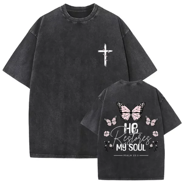 T-shirt délavé Vintage pour hommes et femmes, style religieux chrétien, jésus pardonne le père, gothique Rock, surdimensionné, Streetwear – Image 50
