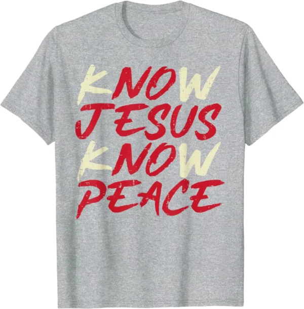 T-Shirt homme femme et enfant, vintage, classique et humoristique, en coton, avec inscription "Know Jesus Know Peace God Faith Christian" – Image 2