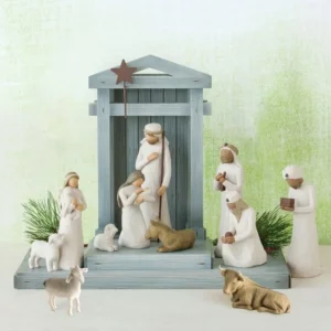 Figurine d'arbre de saule de la Sainte Famille, ensemble religieux de la Nativité de Jésus de Pâques, statue peinte à la main, ornements de chambre, artisanat de décoration de la maison