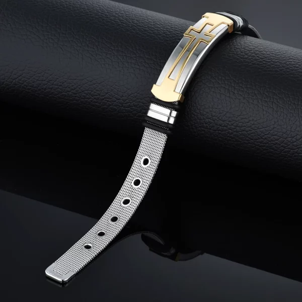 Bracelet en acier inoxydable plaqué or pour hommes et femmes, croix de Jésus, ceinture du Christ, bracelet d'identification noir, cadeau de fête d'anniversaire, bijoux à la mode – Image 13