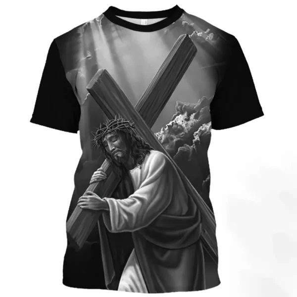 T-shirt à manches courtes à motif de Jésus-Christ pour hommes, décontracté, col rond, imprimé catholicisme, séchage rapide, été – Image 19