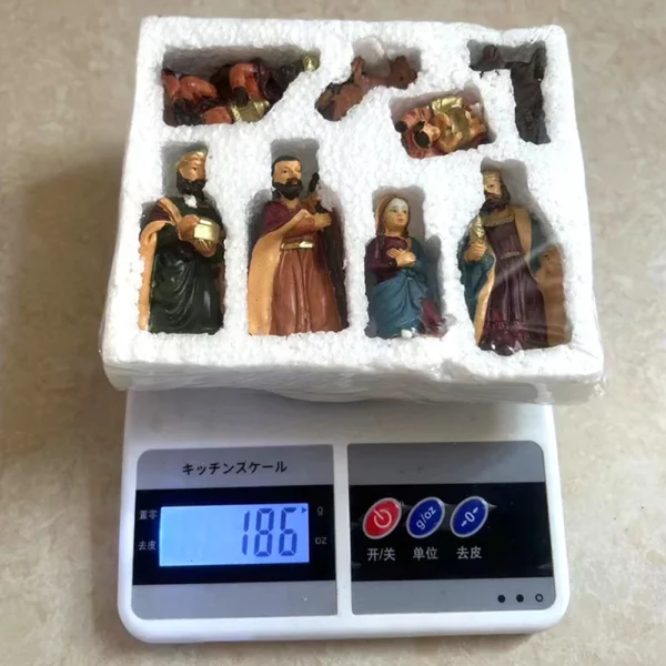 Cadeau d’ornement du Christ en résine de Jésus, artisanat de scène de nativité, statue en résine, mangeoire de Noël, figurine catholique, ensemble de 8 pièces – Image 9