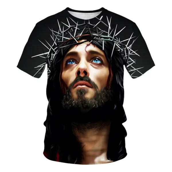Jésus Christ croix 3d imprimé T-shirt hommes T-shirt Design classique décontracté à manches courtes surdimensionné rue mode t-shirts amples hauts – Image 2