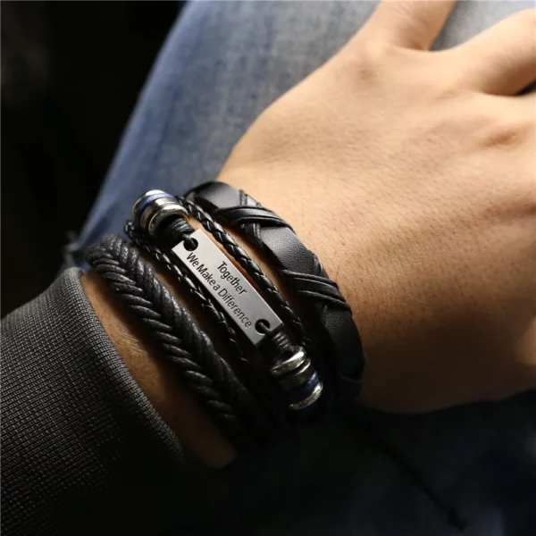 WESTBULL 3 pièces/ensemble Bracelets en cuir multicouche pour hommes croix charme Homme Bracelets cadeau bijoux – Image 20
