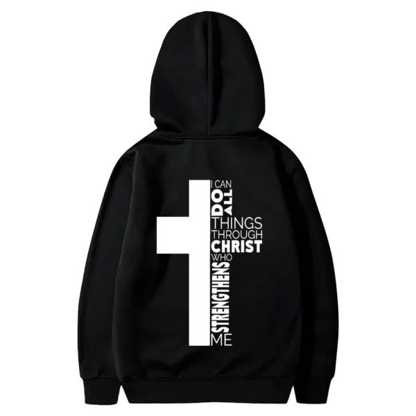 Sweat à capuche à manches longues pour hommes, thème de Jésus, croix chrétienne, imprimé document au dos, pull monochrome – Image 5