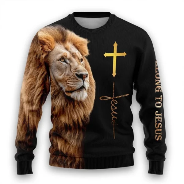 Sweat-shirt graphique Lion chrétien dieu jésus laid pull de noël pour femmes vêtements décontracté croix à manches longues homme pulls – Image 8