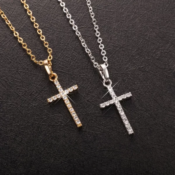 Collier de luxe avec pendentifs croix en Zircon, couleur argent doré clair, pour hommes et femmes, accessoire de chaîne de bijoux – Image 11