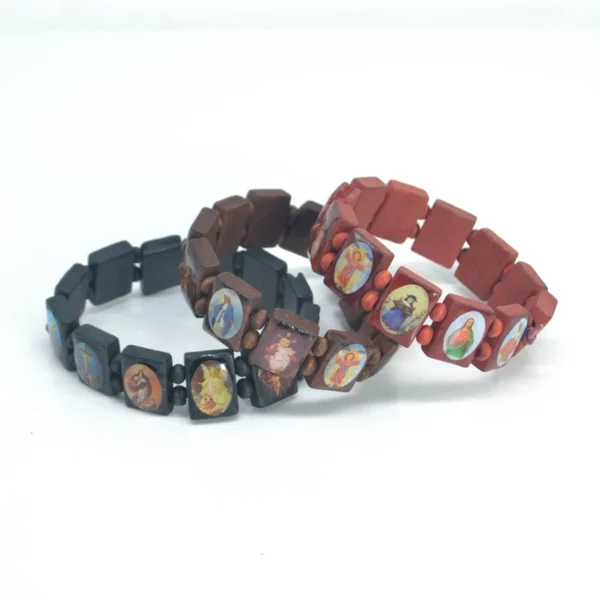 Bracelet chapelet en bois avec perles, bijoux religieux, mode catholique, chrétien, orthodoxe, jésus, saints, maria, ange, 36x – Image 4
