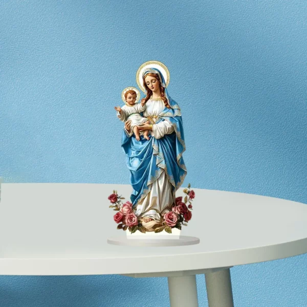 Bienheureuse Marie avec Enfant Jésus Signe JO Catholique Art, Collection Chrétienne, Décoration de Maison pour Salon NikBureau Bureau Festival – Image 3