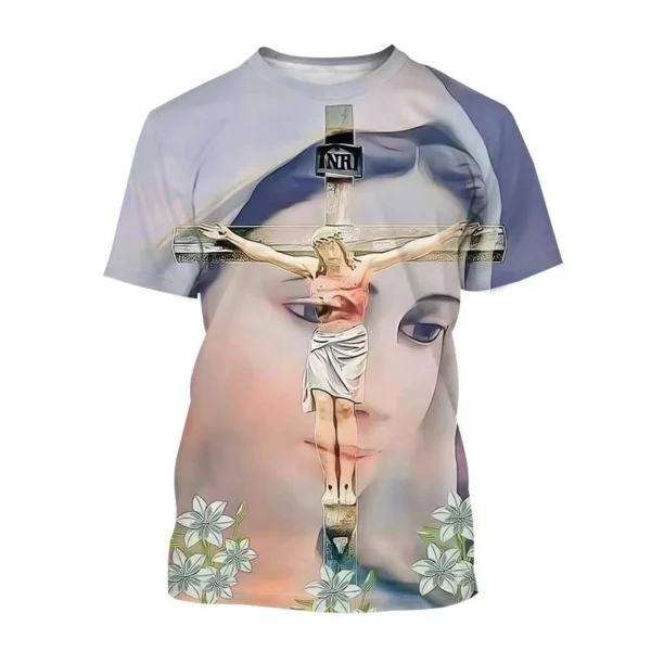 Offre spéciale mère de dieu chrétienne vierge marie impression 3D T-Shirt jésus croix dieu croix jésus aime tout chrétien unisexe haut décontracté – Image 14