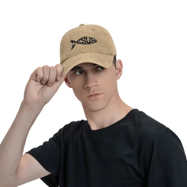 Casquette de baseball en denim lavé pour hommes, chapeaux de poisson chrétien, vêtements de sauna vintage, toutes saisons, Jésus, église chrétienne, distance, Murcia, extérieur – Image 5