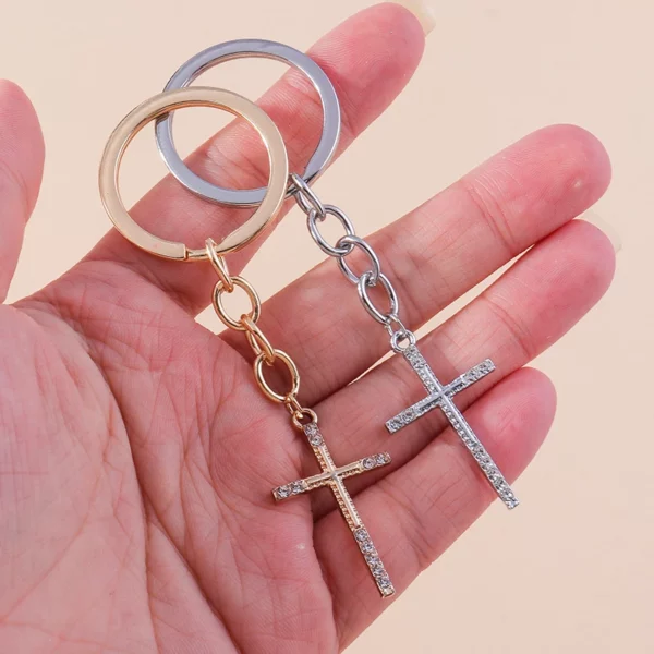Porte-clés religieux croix en cristal biscuits pour femmes et filles, porte-clés, porte-clés, breloques de sac à main, bijoux à bricoler soi-même, cadeaux, luxe – Image 30