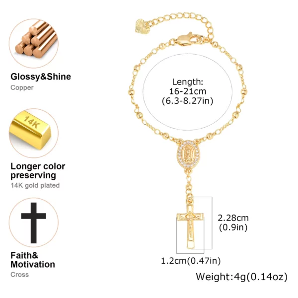 Bracelets plaqués or religieux narJésus Coss, catholique, cubique, contre-indiqué, chapelet, croix, lien perlé, bijoux – Image 6
