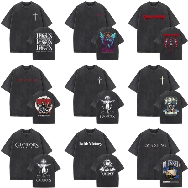 Série religieuse chrétienne jésus Vintage lavé T-shirt hommes femmes gothique Rock surdimensionné à manches courtes t-shirts Hip Hop Streetwear – Image 35