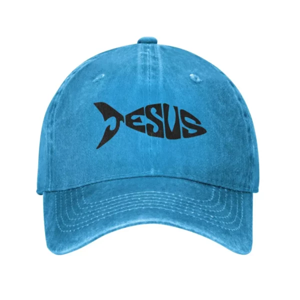 Casquette de baseball en denim lavé pour hommes, chapeaux de poisson chrétien, vêtements de sauna vintage, toutes saisons, Jésus, église chrétienne, distance, Murcia, extérieur – Image 10