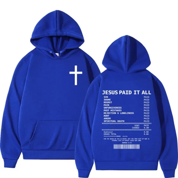 Salut jésus payé tout sweats à capuche verset de la Bible chrétienne hommes femmes vêtements Hip Hop Vintage sweats pulls surdimensionnés – Image 10
