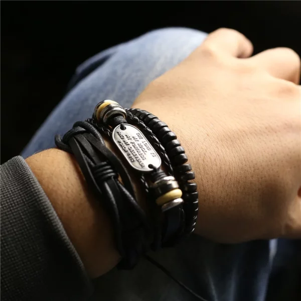 WESTBULL 3 pièces/ensemble Bracelets en cuir multicouche pour hommes croix charme Homme Bracelets cadeau bijoux – Image 6