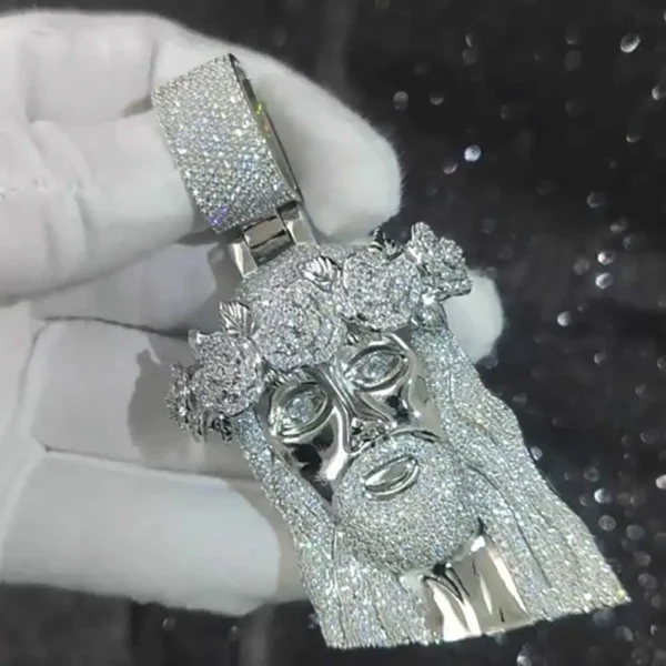 Pendentif de Jésus en diamant glacé de style hip-hop Bling, bijoux plaqués or et argent, pendentif de foi religieuse et chrétienne, cadeau – Image 9