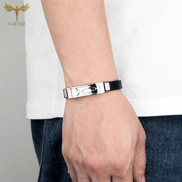 Bracelets en acier inoxydable avec symboles de poisson de Jésus, bijoux de religion chrétienne Lchthus, bracelet en caoutchouc coloré, bracelets simples – Image 5