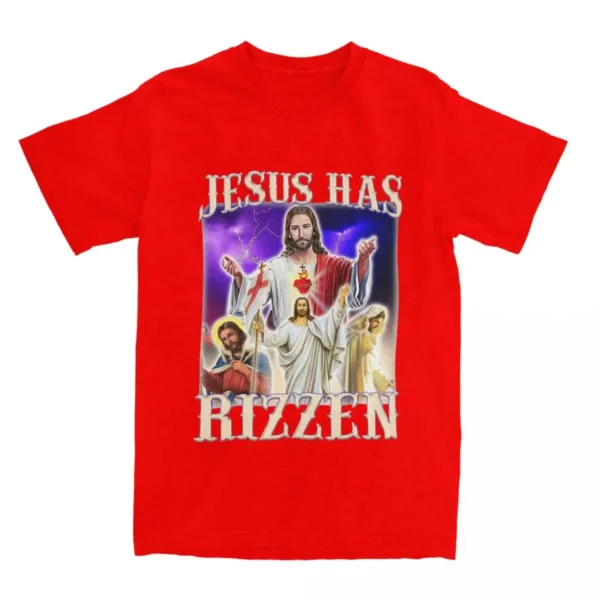 Hommes femmes jésus a Rizzen Rizz Humor Christ Gag cadeau T-Shirts vêtements coton drôle catholique jésus Meme T-Shirts t-shirt vêtements – Image 12