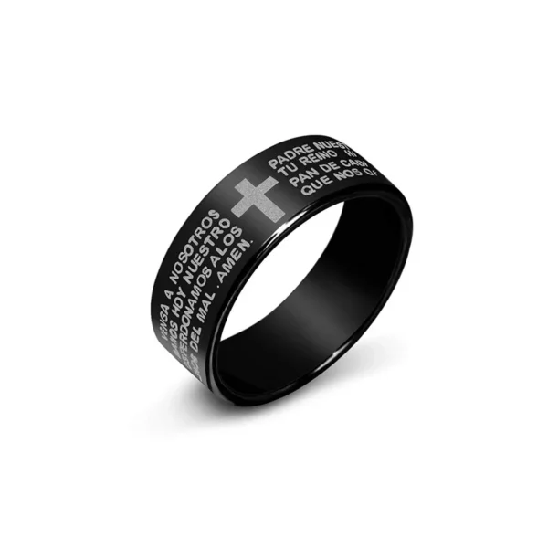 Bague en acier inoxydable noir, 8MM, croix de prière de la Bible de jésus, bague chrétienne pour femmes, cadeau d'anniversaire, bijoux – Image 8