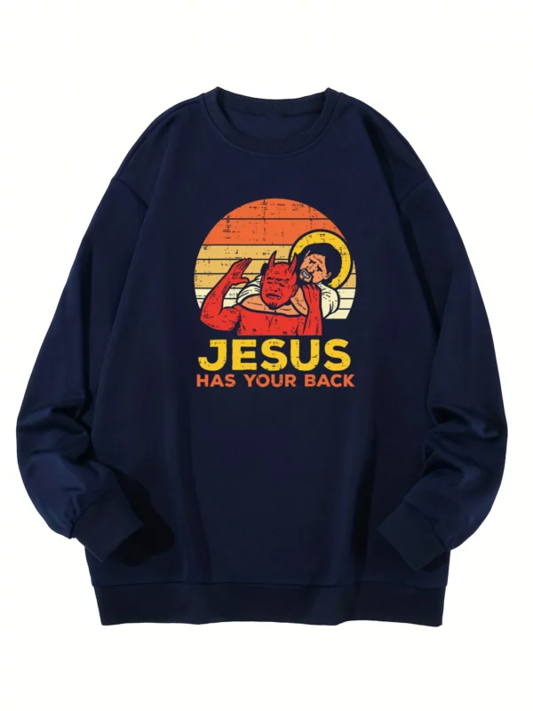 Jésus a votre dos lettre impression sweat femmes pull décontracté chaud doux sweats à capuche ample col rond polaire femme vêtements