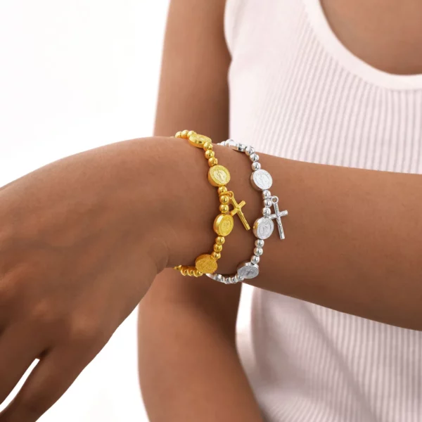 Bracelets de perles de coss catholiques pour femmes, bijoux religieux de carte ronde de Jésus – Image 4