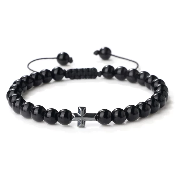 Bracelet en Pierre Naturelle pour Homme et Femme, Pendentif Croix de Jésus, Œil de Tigre Perlé, Tressé, Guérison Énergétique, Bijoux à la Mode, Cadeau, 6mm – Image 12