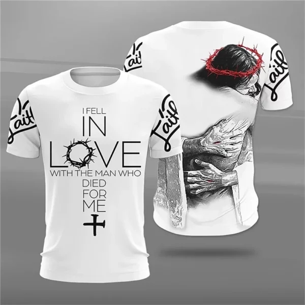 T-shirt à manches courtes à motif de Jésus-Christ pour hommes, décontracté, col rond, imprimé catholicisme, séchage rapide, été – Image 2