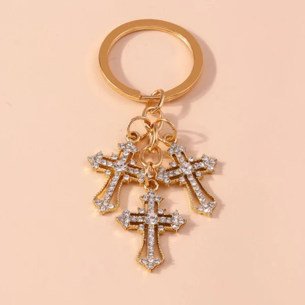 Porte-clés religieux croix en cristal biscuits pour femmes et filles, porte-clés, porte-clés, breloques de sac à main, bijoux à bricoler soi-même, cadeaux, luxe – Image 2