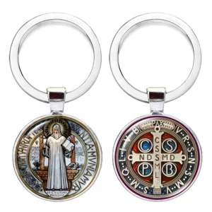 Porte-clés médaillon Saint benoît, pendentif Cabochon en verre, pour hommes et femmes, sac religieux