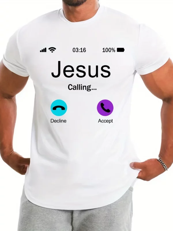 T-shirt imprimé motif appel de Jésus pour hommes, t-shirt graphique confortable, vêtements de plein air d'été, offre spéciale – Image 14