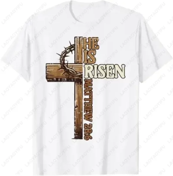 Croix de pâques il est ressuscité jésus chrétien hommes T-Shirt croix chrétienne Bible John 3:16 réflexion 0L3Q48 disant unisexe coton T-Shirt – Image 5