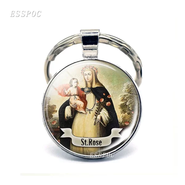 Saint Anthony porte-clés Saint porte-clés médaille d'amour cadeaux chrétiens Cabochon religieux bijoux religieux porte-clés anneau – Image 2