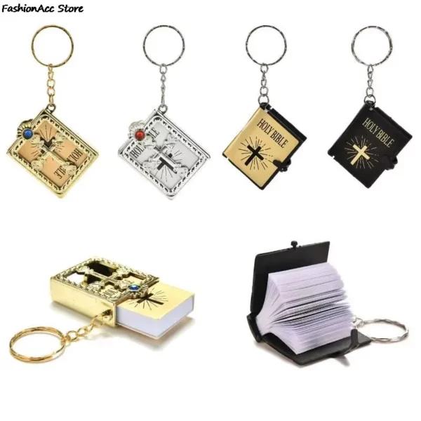 Mini porte-clés de la saint Bible, 1 pièce, papier Miniature religieux anglais, spirituel, chrétien, couverture de jésus, cadeau