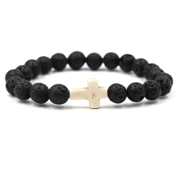 FSUNION-Bracelet à breloques en pierre naturelle pour hommes et femmes, croix, perles de lave noires, bijoux faits à la main, prière, fitness, JOCouple – Image 12