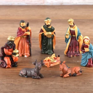 Cadeau d’ornement du Christ en résine de Jésus, artisanat de scène de nativité, statue en résine, mangeoire de Noël, figurine catholique, ensemble de 8 pièces