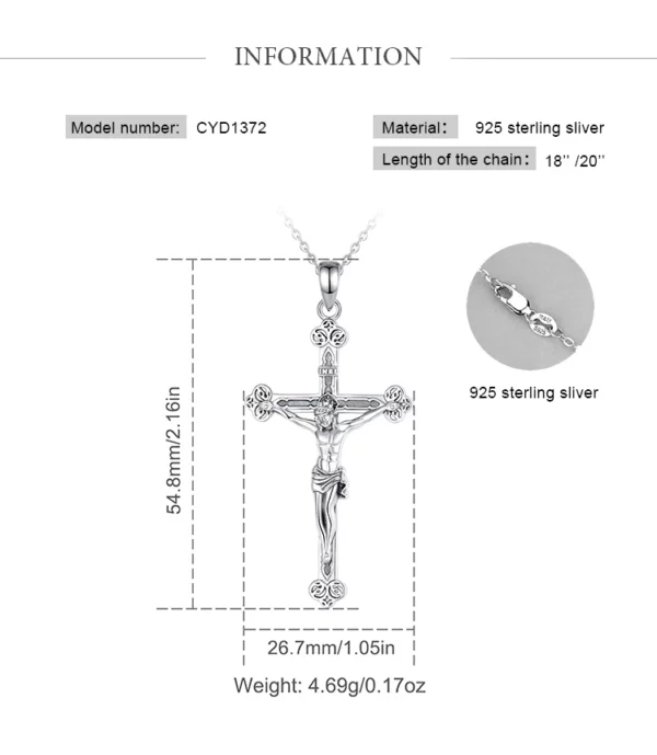 Eudora nouveau 925 en argent Sterling Crucifix croix collier jésus amulette pendentif religieux hommes femmes bijoux personnalité cadeaux – Image 13