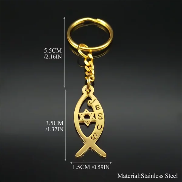 Ichthile-Clé Creuse en Acier Inoxydable pour Homme et Femme, Bijoux en Forme de Poisson de Jésus, Hexagramme Étoile de FC, K3535S02 – Image 7