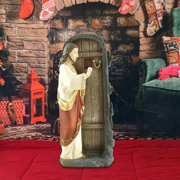 Figurine de Noël de Jésus frappant à la porte, collection faite à la main, matériau en résine pour la décoration britannique légère, 13cm – Image 3