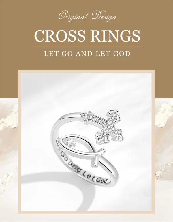 Eudora-Bague réglable en argent regardé 925 pour femme, croix de Jésus poisson, croix besters chrétienne, cadeau de bijoux Ichthus pour la colonne vertébrale – Image 8