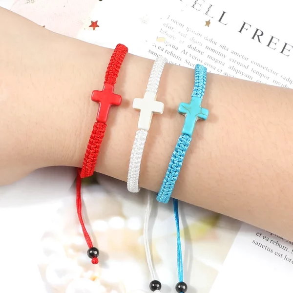 Bracelet croix de jésus tissé à la main pour hommes et femmes, fil rouge noir tressé, porte-bonheur, à la mode, pour Couple, bijoux d'amitié – Image 14