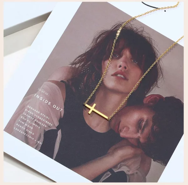 Collier croix latérale, pendentif Crucifix pour femmes, chaîne réglable en acier inoxydable, cadeaux pour mère, femme, amie – Image 11