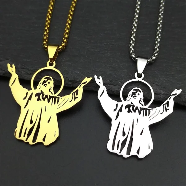 Collier pendentif Jésus chrétien vintage pour hommes et femmes, acier inoxydable, or, argent, document religieux, amulette de foi, bijoux masculins – Image 7